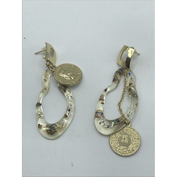 Unique Flash acrylic Drop dangle coin chain Artisan EARRINGS - Picture 4 of 5